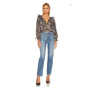 CLEOBELLA NWT Jillian Organic Cotton Brown Pattern Long Sleeve Blouse // XS